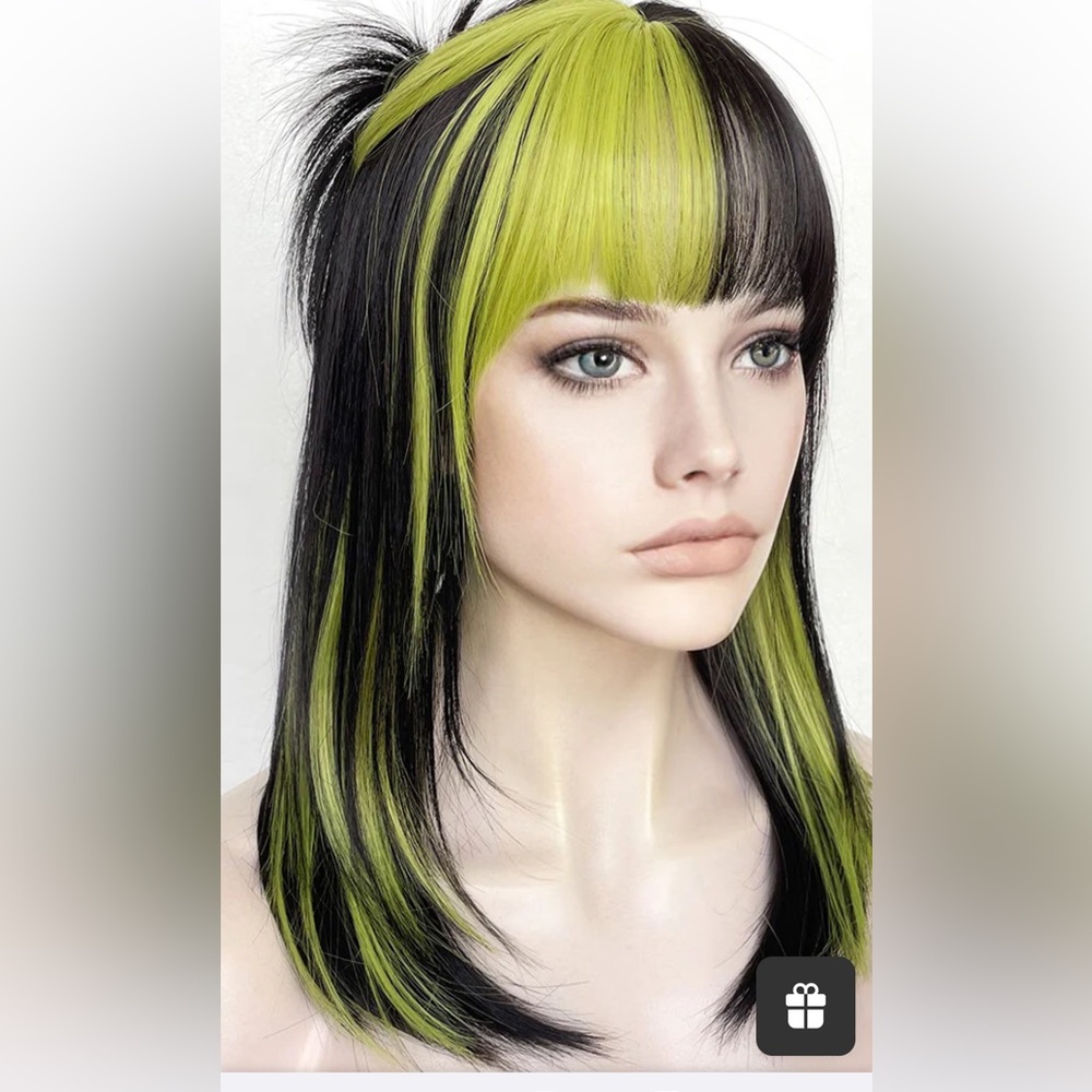 Black and green wig
